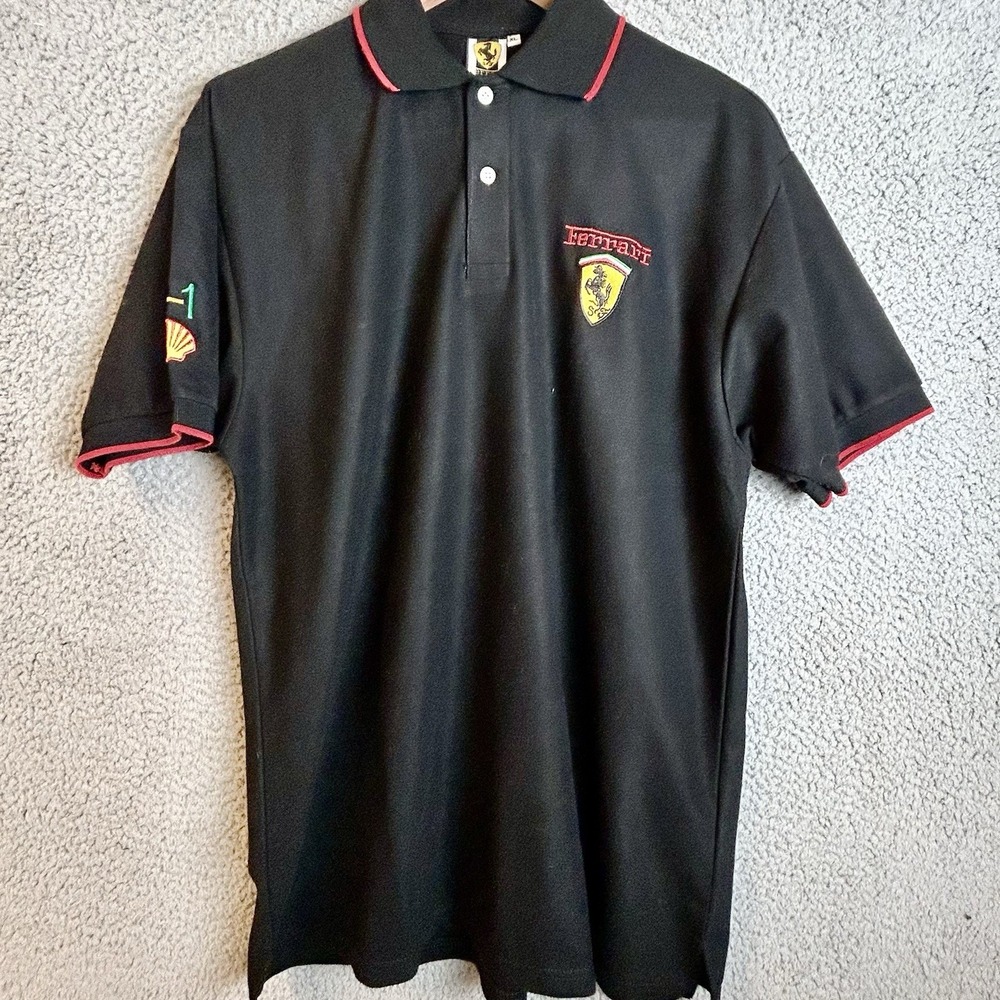 Ferrari Polo Shirt Men's XL Embroidered Logo Racing Short Sleeve F-1 Black